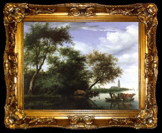 framed  Salomon van Ruysdael wooded river landscape, ta009-2